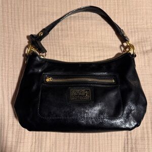 Coach Black Leather Shoulder Bag with Gold Hardware